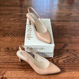 Life Stride Tan Heels with Elastic Slingback